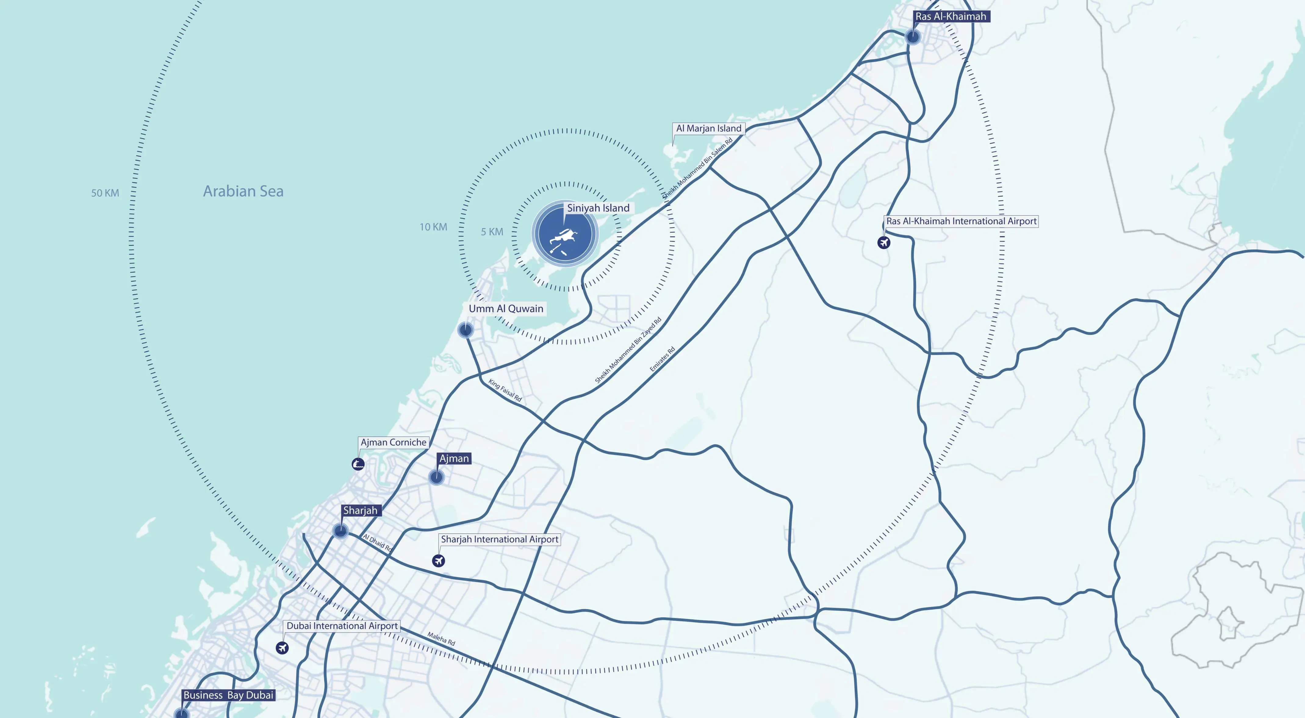 Sobha Siniya island location map